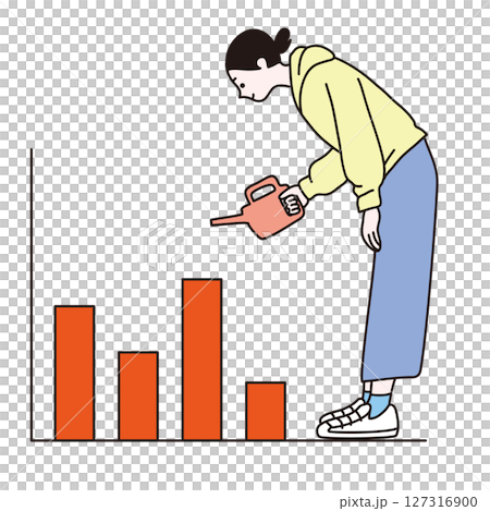 グラフ 経済 成長 女性 お金 ベクター グラフ 経済 成長 女性 お金 ベクター 127316900
