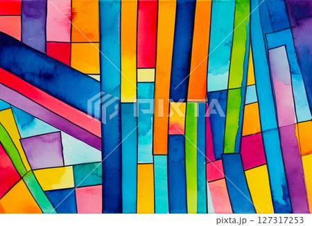 Background with bright colorful stripes and rectangles, abstract pattern 127317253