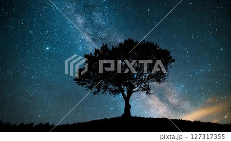 木のある天体風景 127317355