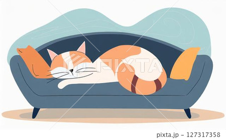 ソファで眠る猫 127317358
