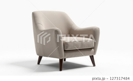 Stylish beige armchair featuring a smooth fabric finish and wooden legs, ideal for contemporary interiors and comfortable seating 127317484