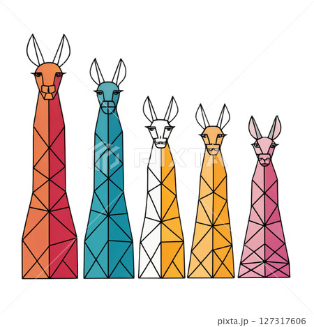 A group of five abstract geometric Animal in a modern minimalist line art style 127317606