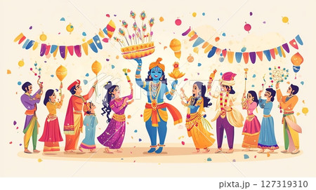 Joyful Diwali Festival Celebration Illustration Joyful Diwali Festival Celebration Illustration 127319310