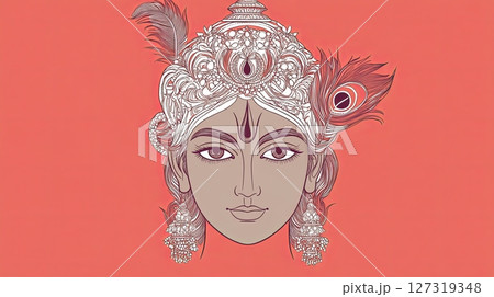 Goddess with Feathers Headdress Illustration 127319348
