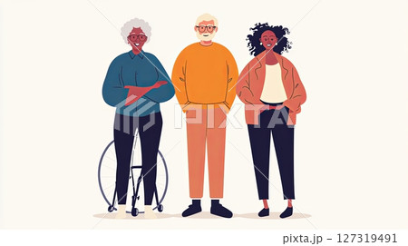Diverse Group of Three People Standing Together Outdoors 127319491