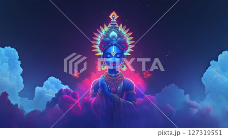 Colorful Hindu Deity Celebrating Janmashtami Festival 127319551