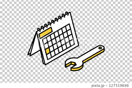 車輛檢查時間表圖像、扳手和日曆、簡單可愛的等距線圖標 127319698