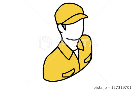 帽子を被った作業着の整備士、シンプルでかわいいアイソメトリックの線画アイコン 127319701