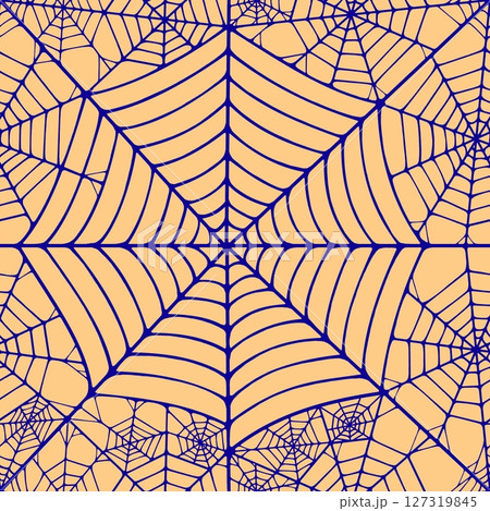 Seamless pattern with linear spider web design on color background.  127319845