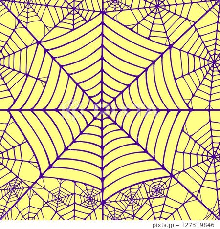 Seamless pattern with linear spider web design on color background.  127319846