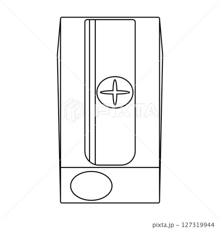 Coloring page with contour drawing of pencil sharpener vector illustration. For entertaining kids, back to school or education black and white design, DIY craft, educational concept, classroom decor. 127319944