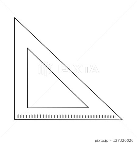Coloring page for kids with outline vector drawing of triangle shaped corner ruler. Educational tool for measuring and drawing. For entertaining kids, back to school black and white printable design. Coloring page for kids with outline vector drawing of triangle shaped corner ruler. Educational tool for measuring and drawing. For entertaining kids, back to school black and white printable design. 127320026
