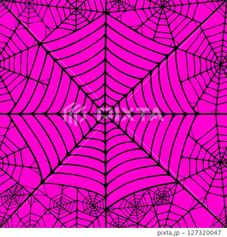 Seamless pattern with linear spider web design on color background. 127320047