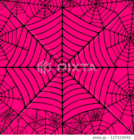 Seamless pattern with linear spider web design on color background. 127320048