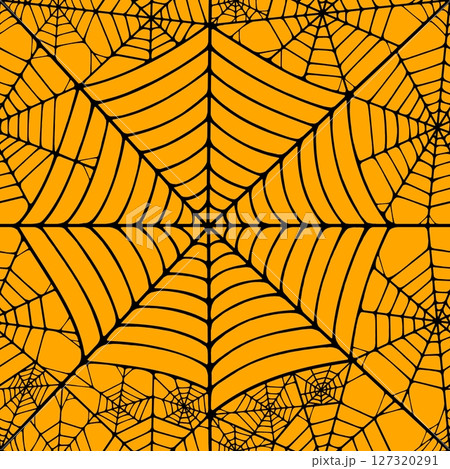 Seamless pattern with linear spider web design on color background. 127320291