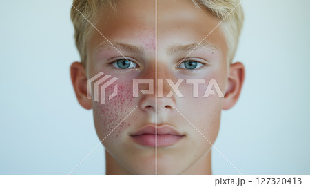 White European Blonde Man, Treatment Dermatology, Cosmetology Beauty Procedures, Freckles, Acne, Before and After Banner White European Blonde Man, Treatment Dermatology, Cosmetology Beauty Procedures, Freckles, Acne, Before and After Banner 127320413
