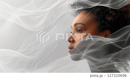 cosmetology beauty salon banner with copy space, beautiful African woman face, black and white, b/w cosmetology beauty salon banner with copy space, beautiful African woman face, black and white, b/w 127320696