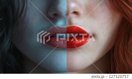 Before and after banner with copy space, women's lips, cosmetology, beauty procedures Before and after banner with copy space, women's lips, cosmetology, beauty procedures 127320757
