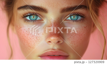 Beauty salon cosmetology treatment, face close up with problem skin with enlarged pores acne pimples 127320909