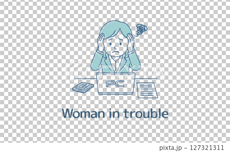 一個在計算機上工作有麻煩的女人 127321311