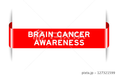 Red color inserted label banner with word brain cancer awareness on white background 127321599