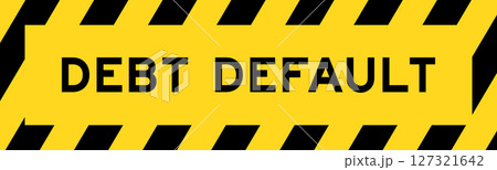 Yellow and black color with line striped label banner with word debt default 127321642