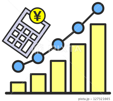 物価や生活費が高騰する増加傾向の棒グラフと折れ線グラフ 127321665