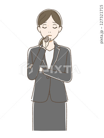 顎に手をあてて考えごとをするスーツの女性 127321715