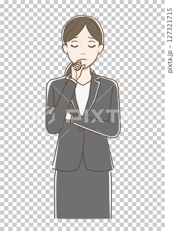 顎に手をあてて考えごとをするスーツの女性 127321715