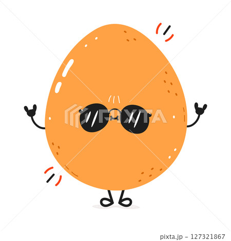 A happy cartoon Egg character wearing sunglasses, giving a rock and roll sign. A happy cartoon Egg character wearing sunglasses, giving a rock and roll sign. 127321867