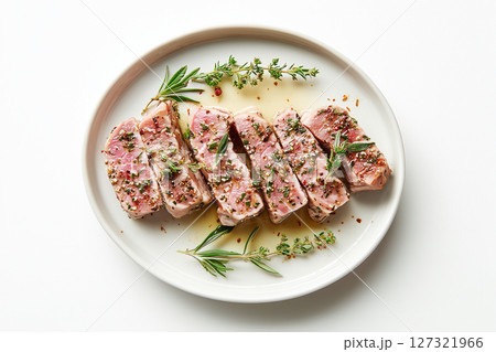 Processed meats with mustard. Food concept 127321966