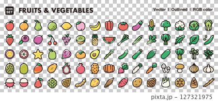 蔬菜和水果圖標集-食品、配料和農業的向量材料 127321975