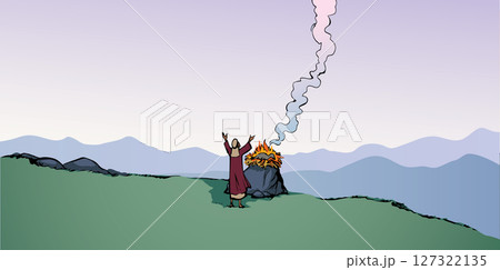 Vector drawing. Noah Offers a Sacrifice to God Vector drawing. Noah Offers a Sacrifice to God 127322135