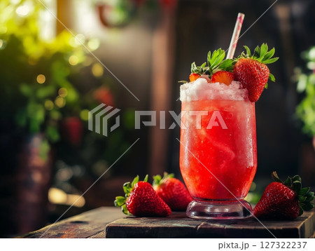 Berry cocktail with lime and straw in a tall glass on a dark moody background, stylish and refreshing. Berry cocktail with lime and straw in a tall glass on a dark moody background, stylish and refreshing. 127322237