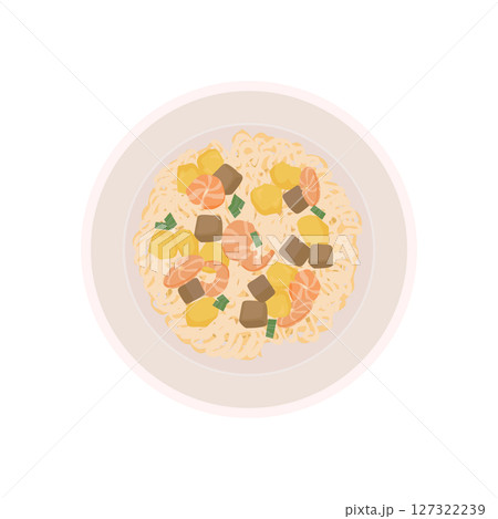 醤油味のカップ麺蓋をはがしたイラスト 127322239