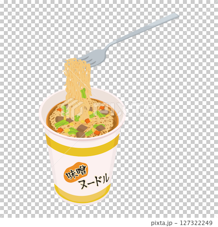 用叉子吃味噌泡麵的插圖 用叉子吃味噌泡麵的插圖 127322249