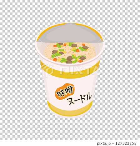 一杯打開的味噌口味泡麵的插圖 127322258