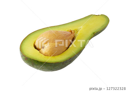 Choquette avocado is a long, green-skinned variety. Smooth Skin, glossy green, Flesh Yellow, and soft, isolated on a white background Choquette avocado is a long, green-skinned variety. Smooth Skin, glossy green, Flesh Yellow, and soft, isolated on a white background 127322328