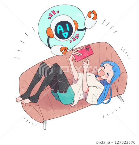 AIと会話して笑っている女の子 127322570