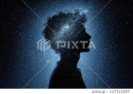 Silhouette of a Human Head Filled with Swirling...のイラスト素材 [127322897 ...
