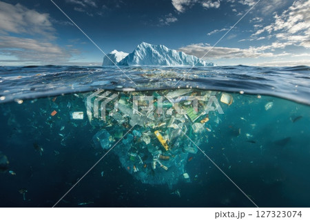 Trash Accumulation Under Iceberg Near Coral Reef in Marine Environment 127323074