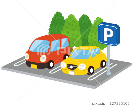 駐車場に2台の自動車が停まっている 駐車場に2台の自動車が停まっている 127323103
