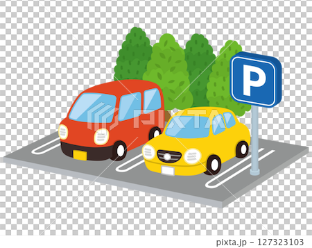 There are two cars parked in the parking lot. 127323103