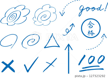 花丸　筆文字　テスト採点　手描きセット 127323292