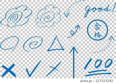 花丸　筆文字　テスト採点　手描きセット 127323292