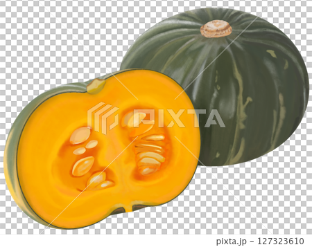 Green pumpkin and halved pumpkin Green pumpkin and halved pumpkin 127323610