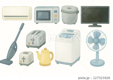 やさしい水彩風の家電のイラストセット 127323926