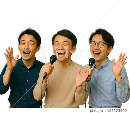 カラオケで複数人で楽しそうにする男性達 カラオケで複数人で楽しそうにする男性達 127323940