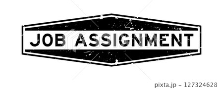 Grunge black job assignment word hexagon seal stamp on white background 127324628