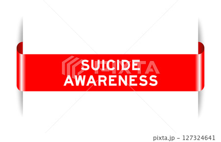 Red color inserted label banner with word suicide awareness on white background 127324641